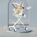 Carucior Sport Vivimall 3in1, 6-36 Luni, Reversibil, Pliabil, Tavita pentru Masa, Pozitie de Somn, Centura de Siguranta, Roti 360, Suport Pahar, Copertina pentru Soare, 32x63x95cm, Crem Model Jungla