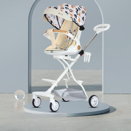 Carucior Sport Vivimall 3in1, 6-36 Luni, Reversibil, Pliabil, Tavita pentru Masa, Pozitie de Somn, Centura de Siguranta, Roti 360, Suport Pahar, Copertina pentru Soare, 32x63x95cm, Crem Model Jungla