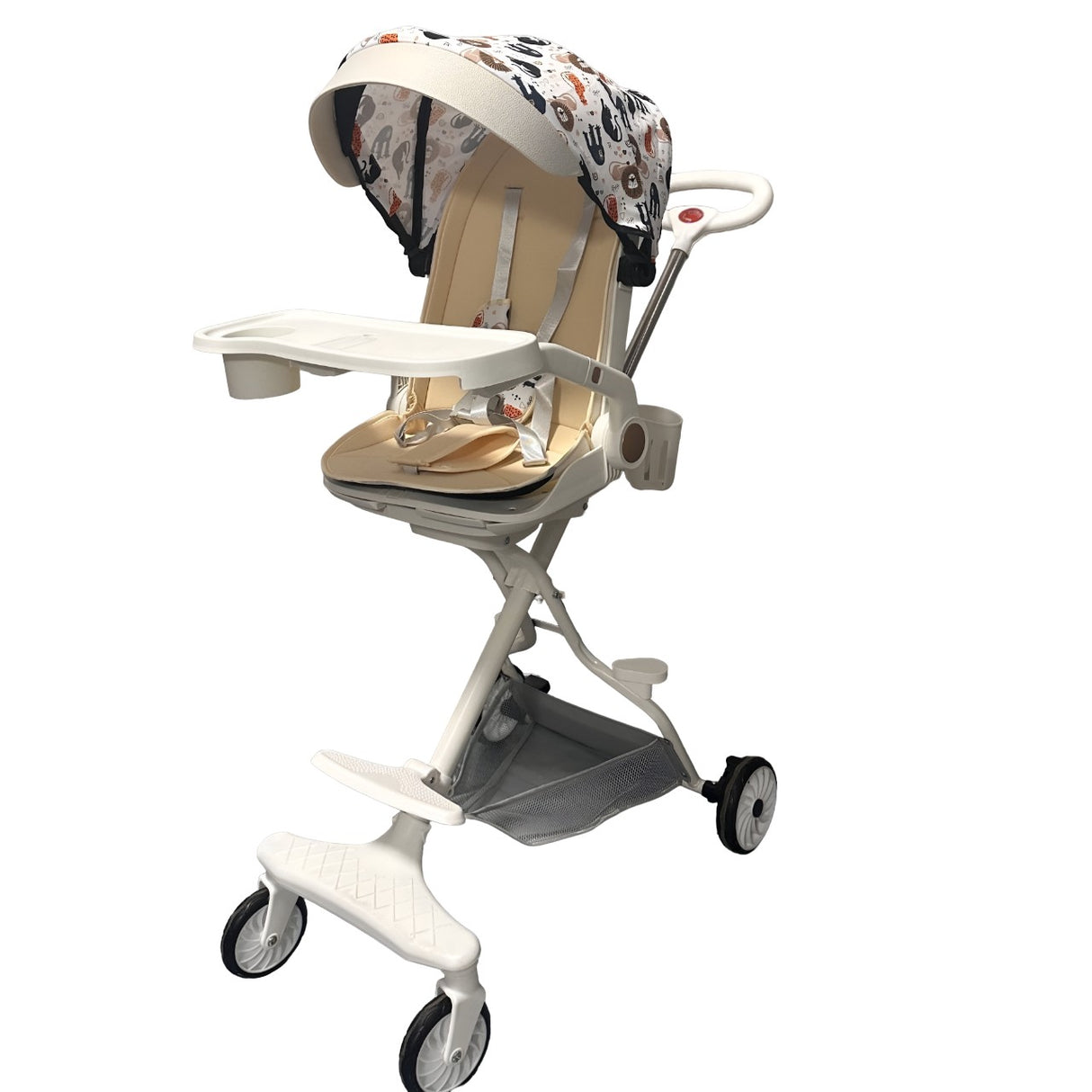Carucior Sport 3In1, 6-36 Luni, Reversibil, Pliabil, Tavita Pentru Masa, Pozitie De Somn, Centura De Siguranta, Roti 360, Suport Pahar, Copertina Pentru Soare, Crem - vivimall.ro