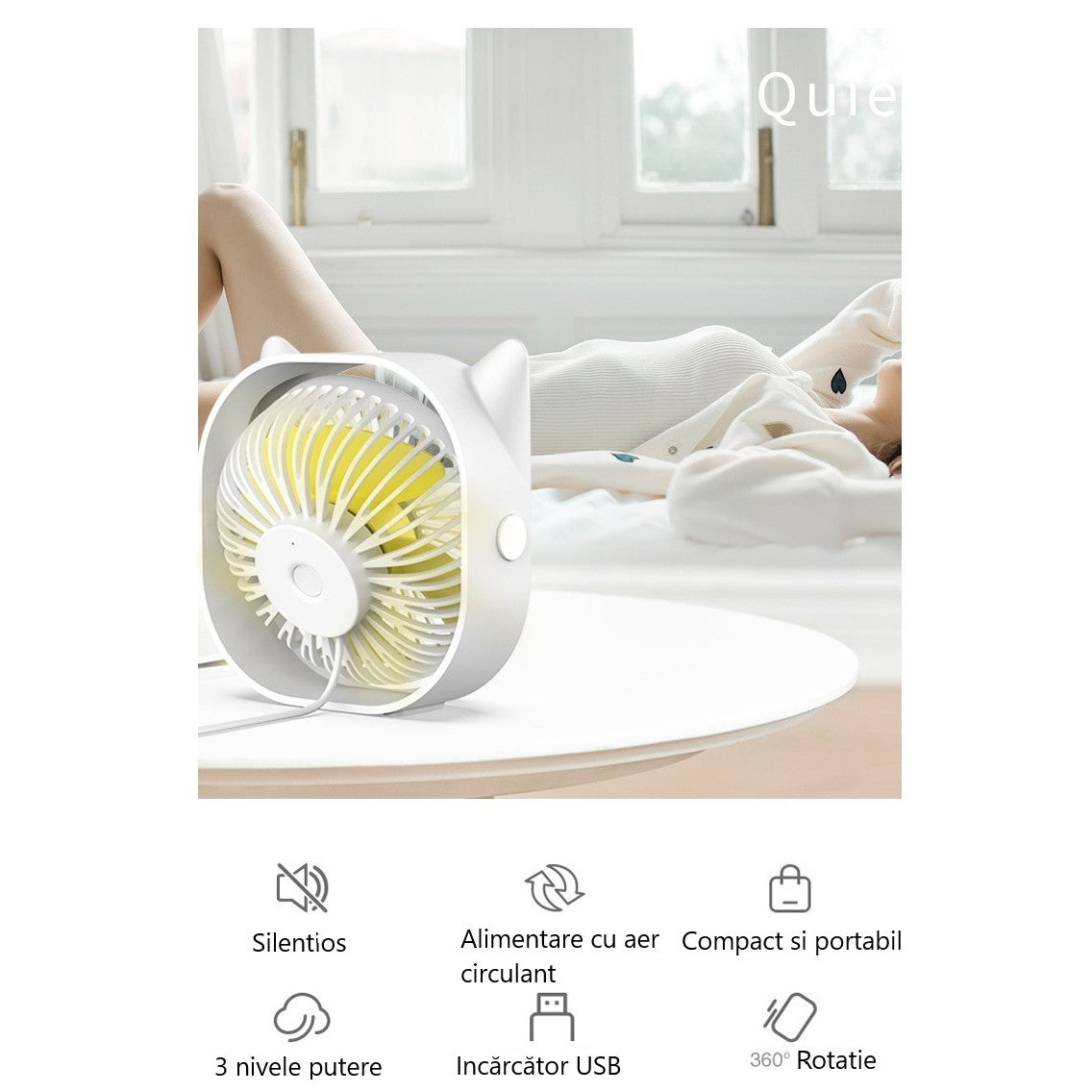 Mini Ventilator Birou Cu 3 Viteze | BreezeOne - vivimall.ro