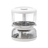 Dozator etajat de cereale Vivimall, rotativ 360, 6 compartimente, capacitate 10L, cofrag special pentru oua, vas pentru scurgerea cerealelor, 35x27.5 cm, alb - vivimall.ro