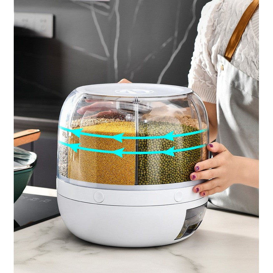 Dozator De Cereale Rotativ 360, 6 Compartimente, Capacitate 3 L, Rezistent La Umezeala, Inchidere Etansa - vivimall.ro