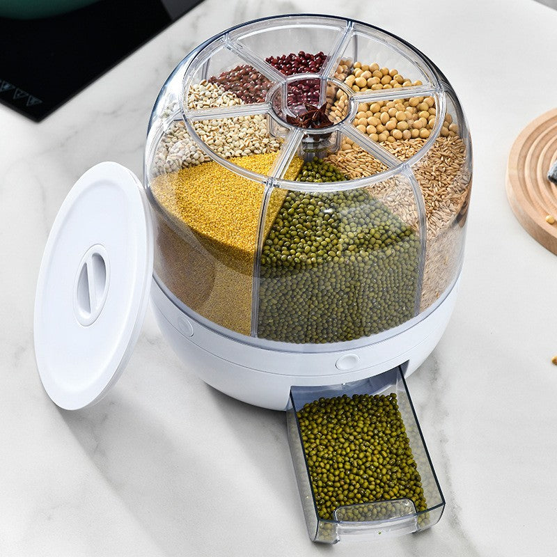 Dozator De Cereale Rotativ 360, 6 Compartimente, Capacitate 3 L, Rezistent La Umezeala, Inchidere Etansa - vivimall.ro