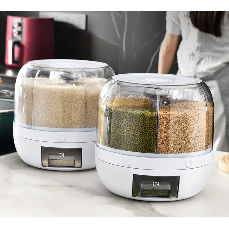 Dozator De Cereale Rotativ 360, 6 Compartimente, Capacitate 3 L, Rezistent La Umezeala, Inchidere Etansa - vivimall.ro