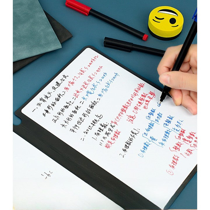 Set Agenda A5 Reutilizabila Cu Pagini Tip Tabla, Agenda Pagini Albe Cu Stergere Uscata, 3 Markere, 1 Burete Si 1 Laveta De Sters, Portabila, Coperta Piele