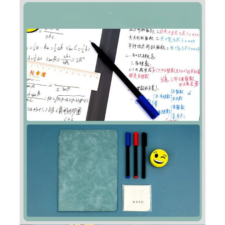 Set Agenda A5 Reutilizabila Cu Pagini Tip Tabla, Agenda Pagini Albe Cu Stergere Uscata, 3 Markere, 1 Burete Si 1 Laveta De Sters, Portabila, Coperta Piele