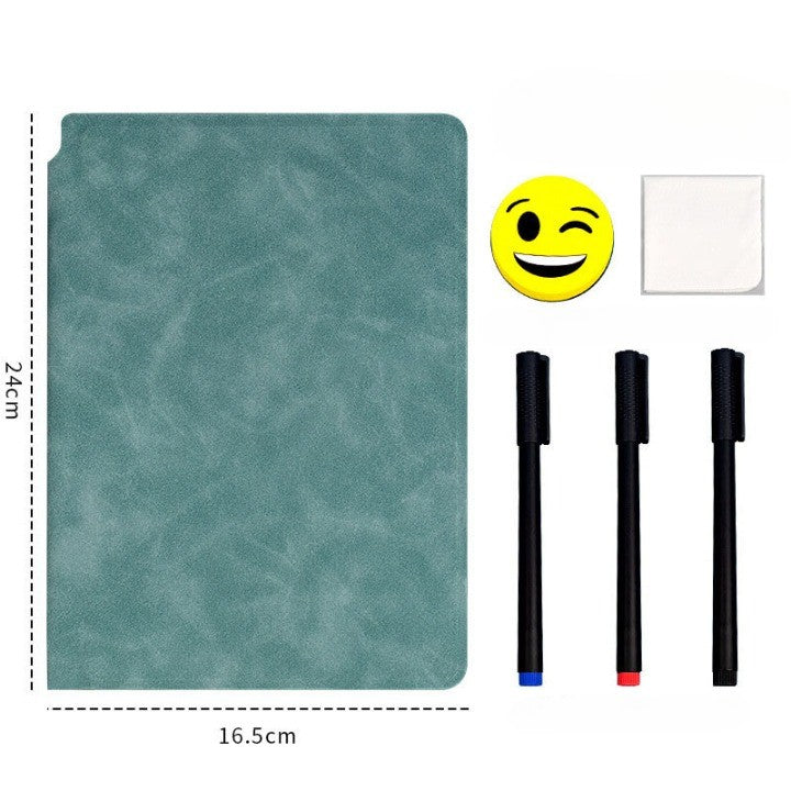Set Agenda A5 Reutilizabila Cu Pagini Tip Tabla, Agenda Pagini Albe Cu Stergere Uscata, 3 Markere, 1 Burete Si 1 Laveta De Sters, Portabila, Coperta Piele