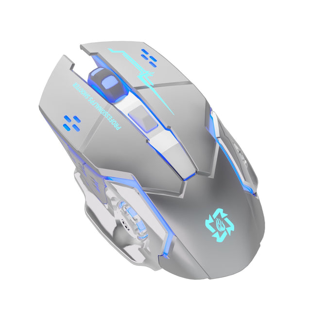 Mouse gaming wireless Flippy gri, vedere frontală, Bluetooth 2.4GHz, 3600 DPI, dimensiuni 3,4x7,7cm