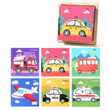 Puzzle din Lemn, Vivimall, 9 Cuburi, 6 Fete, 4-6 Ani, 11 x 11 x 3.2 cm, Model Masini, Multicolor - vivimall.ro