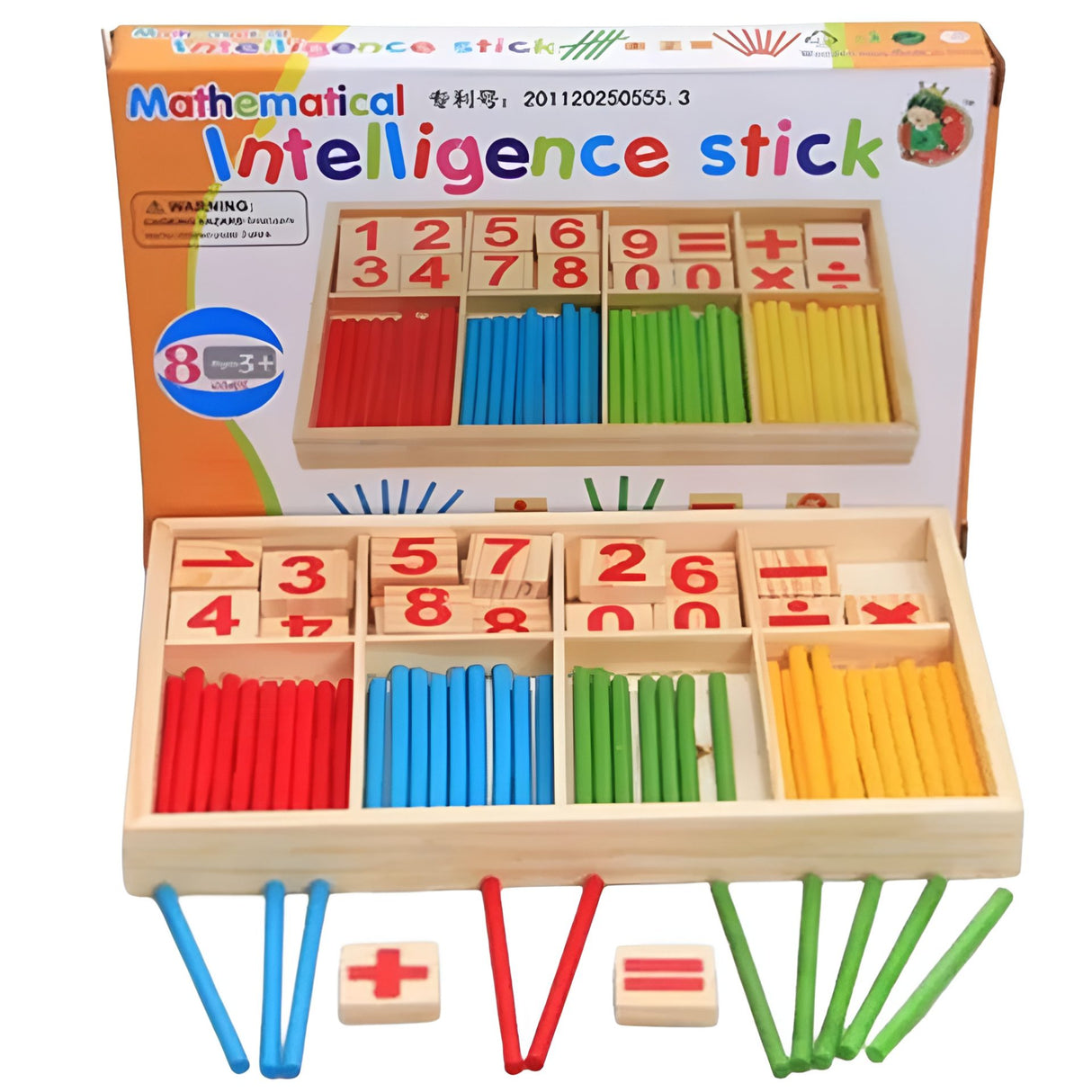 Set matematic Montessori Flippy — cuburi cu cifre și semne matematice, detaliu piese multicolore