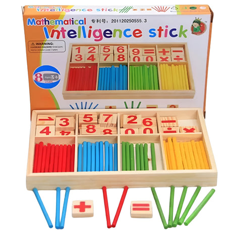 Set matematic Montessori Flippy — cuburi cu cifre și semne matematice, detaliu piese multicolore