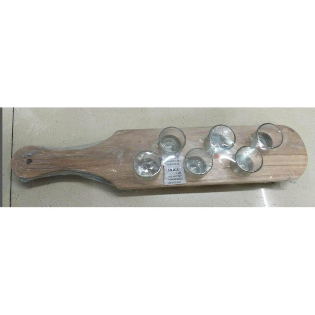 Set 6 Pahare Shot Din Sticla Cu Suport Din Lemn, Design Rustic, 41 X 8.5 X 6 Cm, Model 2, Maro - vivimall.ro
