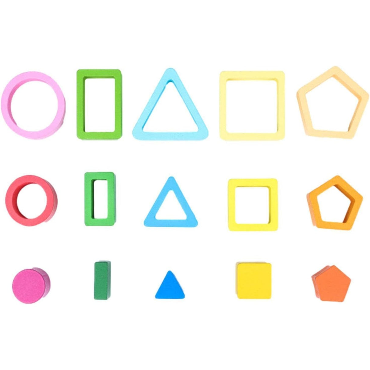 Jucarie Montessori Din Lemn, Tip Puzzle, Cu 5 Forme Asimetrice, 15 Piese, Educativa, Interactiva, Creativa, Model Forme Geometrice, Materiale Non Toxice, +2 Ani, 29X6.5 Cm, Multicolor - vivimall.ro