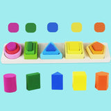 Jucarie Montessori Din Lemn, Tip Puzzle, Cu 5 Forme Asimetrice, 15 Piese, Educativa, Interactiva, Creativa, Model Forme Geometrice, Materiale Non Toxice, +2 Ani, 29X6.5 Cm, Multicolor - vivimall.ro