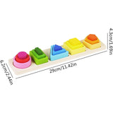 Jucarie Montessori Din Lemn, Tip Puzzle, Cu 5 Forme Asimetrice, 15 Piese, Educativa, Interactiva, Creativa, Model Forme Geometrice, Materiale Non Toxice, +2 Ani, 29X6.5 Cm, Multicolor - vivimall.ro
