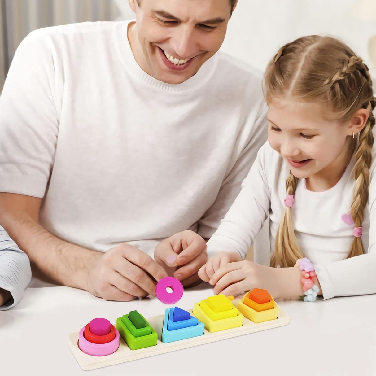 Jucarie Montessori Din Lemn, Tip Puzzle, Cu 5 Forme Asimetrice, 15 Piese, Educativa, Interactiva, Creativa, Model Forme Geometrice, Materiale Non Toxice, +2 Ani, 29X6.5 Cm, Multicolor - vivimall.ro