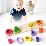 Jucarie Montessori Din Lemn, Tip Puzzle, Cu 5 Forme Asimetrice, 15 Piese, Model Fructe, Educativa, Interactiva, Creativa, Materiale Non Toxice, +2 Ani, 29X6.5 Cm, Multicolor - vivimall.ro