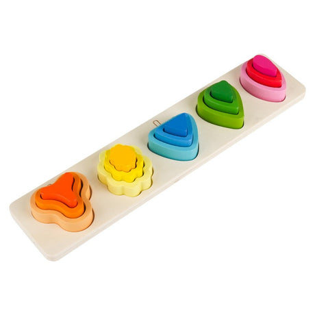 Jucarie Montessori Din Lemn, Tip Puzzle, Cu 5 Forme Asimetrice, 15 Piese, Educativa, Interactiva, Creativa, Model Copaci, Materiale Non Toxice, +2 Ani, 29X6.5 Cm, Multicolor - vivimall.ro