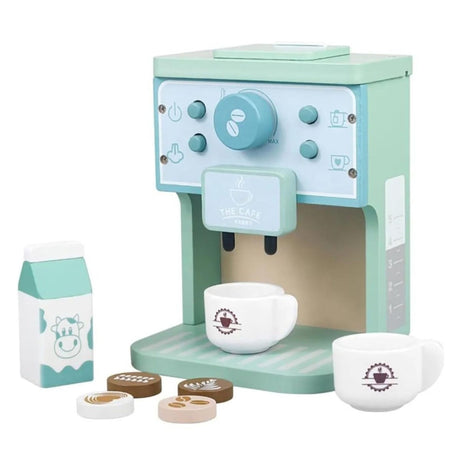 Jucărie educativă Montessori Flippy – aparat de cafea din lemn cu 7 accesorii, vedere frontală completă