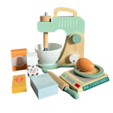 Set bucătărie din lemn Flippy cu mixer, cântar și ingrediente Montessori, vedere frontală completă