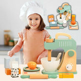 Set complet bucătărie Flippy desfăcut pe masă – mixer, cântar, ingrediente, ambalaj inclus