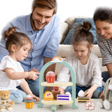 Vedere laterală set jucărie educativă Montessori Flippy Royal Afternoon Tea, lemn natural masiv
