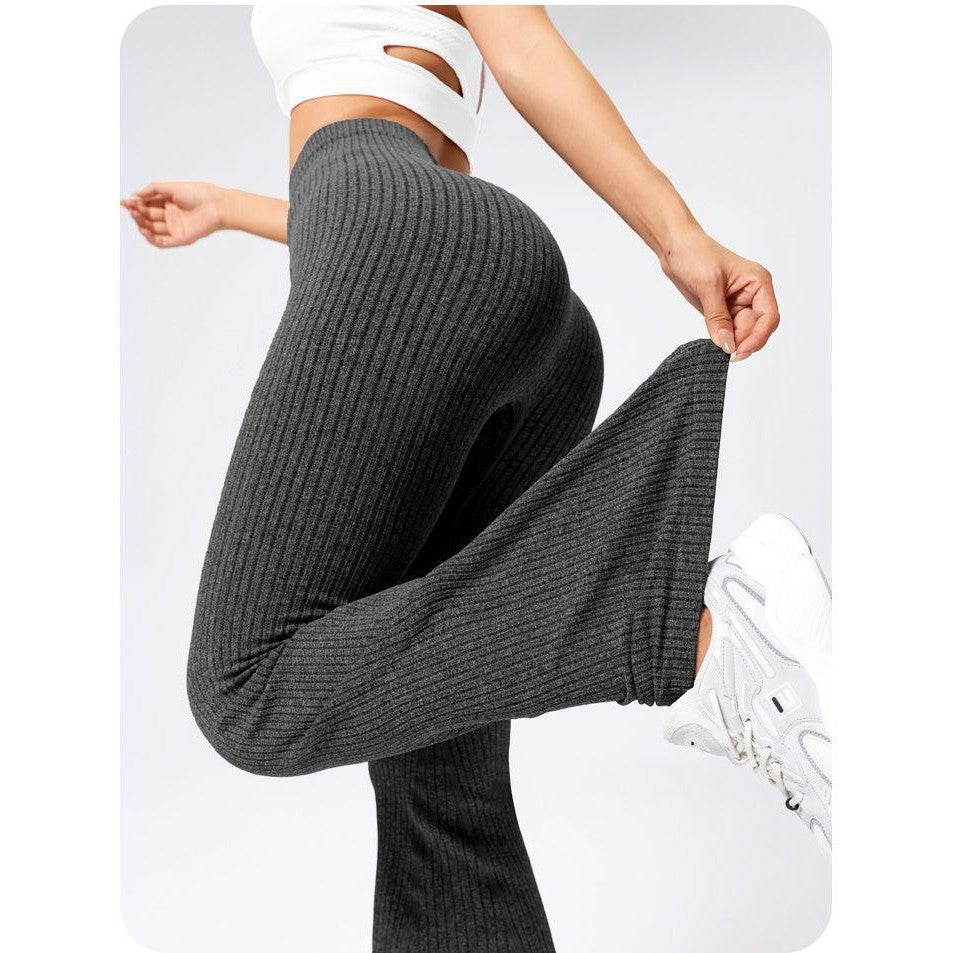 Pantaloni yoga damă negri evazați, vedere de ansamblu, stil fitness casual, mărime L