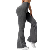 Pantaloni Sport de Dama, Vivimall, pentru Yoga, Talie Inalta, Evazati, Tricotati, Gri Inchis, Marime XS - vivimall.ro