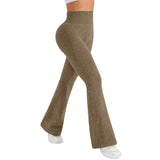 Pantaloni tricotați damă yoga, talie înaltă, evazați, culoare khaki, mărime XL — vedere frontală