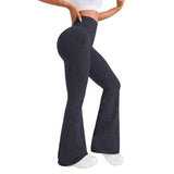 Pantaloni sport yoga damă Vivimall, talie înaltă evazată, albastru marin, vedere frontală mărimea M